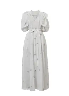 mylan Embroidery Volume Sleeve Maxi Dres