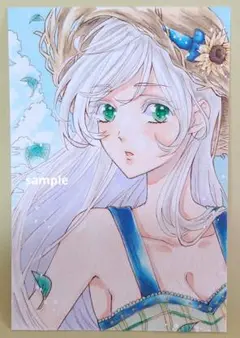 【3日まで】オリジナルイラスト　女の子　麦わら帽子　手描きイラスト