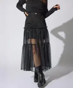 rienda シアーコンビフレアジャストウエストスカート ブラック Mサイズ