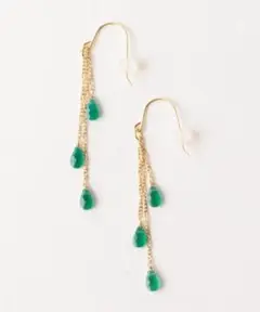 Causerie コズリ グリーンオニキス×チェーン ドロップピアス