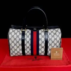 極上 美品 オールドグッチ ネイビー シェリーライン ボストン ハンドバッグ