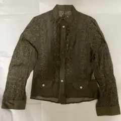 長袖ブラウス　ブラウン　M 刺繍　トップス　上着