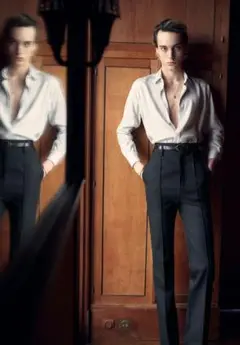 SAINT LAURENT　22AW　ストライプシルクシャツ　サイズ40