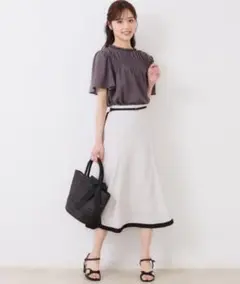 【洗える】サマーツイード配色フレアスカート　クチュールブローチ