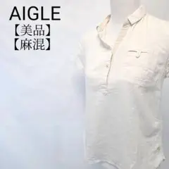 【美品】AIGLE　麻混　半袖　ポケット付き　ポロシャツ