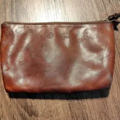 SLOW レザー クラッチバッグ ブラウン 約23cm x 15cm