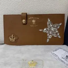 ADMJ 牛革 スワロフスキー スリムウォレット