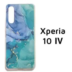 Xperia 10 Ⅳ カバー クリア 青緑 マーブル 透明 ,