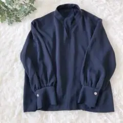 【美品】INÉD ネイビー 長袖ブラウス 9号ゆったり シンプル 上品 デザイン