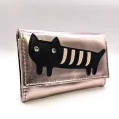 ツモリチサト 三つ折り財布 ピンクゴールド 黒ネコ お札入れ コインケース