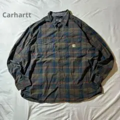 Carhartt3XLブラウングレーチェックシャツ古着RUGGEDFLEX