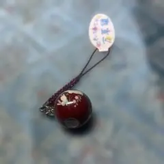 万華鏡　深紅色 花柄 陶器 根付け　携帯ストラップ