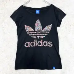 美品 アディダス Tシャツ カットソー ビジュー 薄手 プリント M位 黒