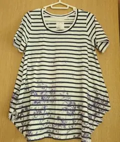 Blucielo ストライプフラワーTシャツ Fサイズ