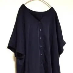 ドルマンスリーブ ノーカラーシャツ ビッグシルエット 紺 4L