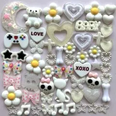 ハンドメイド♡ネイル♡デコパーツ♡ホワイト♡花、ドクロ、リボン、猫、骨、音符41