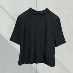 2287 【一点物】　ブラウス　半袖　丸襟　黒　肩パッド　昭和レトロ　古着