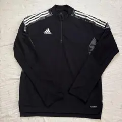 アディダス　adidas ハーフジップウェア 黒　ブラック　XL 指穴あり