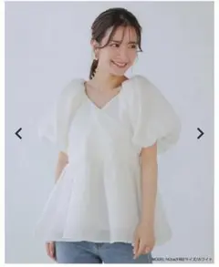 ジャガードカシュクールペプラムトップス　fitmore