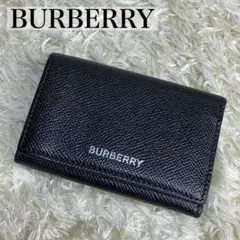 美品✨バーバリー ロゴ 刻印 型押し イタリア製 折り財布 レザー ブラック