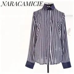 極美品♡ナラカミーチェ ネイビージョーゼットカラーストライプクレリックシャツ M