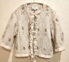 アンティパスト　刺繍　羽織　はおり　パイナップル　フリル　ブラウス