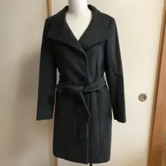 【美品】自由区 ロングコート カシミヤ混 ベルト チャコールグレー サイズ40
