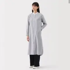 無印良品　婦人　洗いざらし　ブロードスタンドカラー長袖ワンピース
