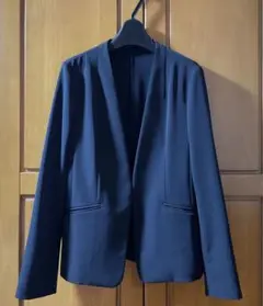 ネイビー　ノーカラージャケット ワイドパンツ セット