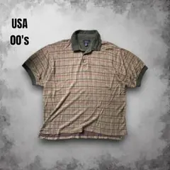 00s USA レーヨン混 チェックポロシャツ ウィンドウペン リンガーT