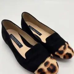 【極美品‼️】TALANTON 黒 ヒョウ柄 モカシン レディース22cm