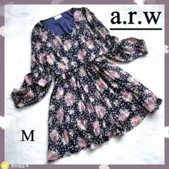 a.r.w(ARROW) アロー　ミニワンピ　花柄　ネイビー　フレア　M