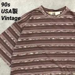 90s USA製 総柄 Tシャツ L ボーダー CITY STREETS