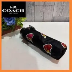 【新品】コーチcoach 傘　アンブレラ　ハート雷柄　黒