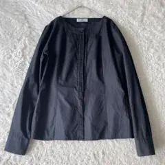 J.PRESS ジェイプレス　ノーカラー　シャツ　ブラウス　長袖　ブラック　L