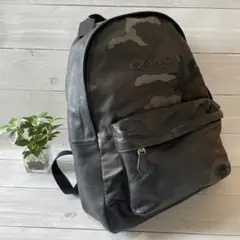 L68【人気デザイン】コーチ リュック バックパック カモフラ 迷彩 レザー 黒