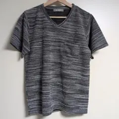 nano グレー系 ストライプ Vネック Tシャツ