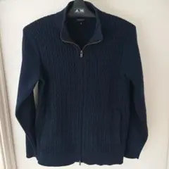 MICHEL KLEIN ジップアップ ニットセーターネイビー