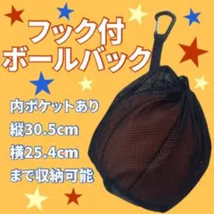 ボールバッグ フック付き メッシュタイプ 内ポケットブラック D管カラビナ収納袋