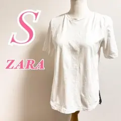 ZARA ザラ ホワイト 半袖カットソー S レース プリーツ ナイロン100%