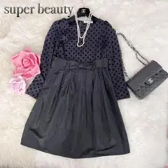 異素材ミックス☆スーパービューティー♡ドット柄ワンピース Aライン リボン 40