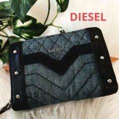 ディーゼル 折り財布 デニム インディゴブルー ラウンドファスナー キルティング