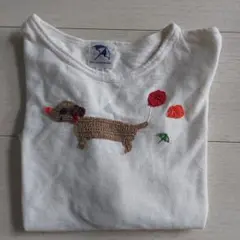 犬と風船刺繍の長袖Tシャツ 100cm