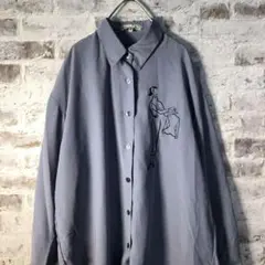 【ヴィンテージ】刺繍 無地 デザイナーズシャツ M 古着used BS11