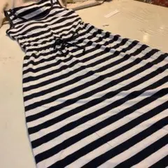 ユニクロストライプ ノースリーブ ブラ付きロングワンピース