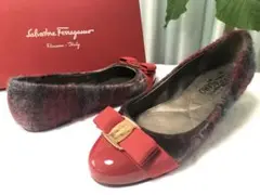 フェラガモ 6C ヴァリナ バレエシューズ リボン レッド フラット