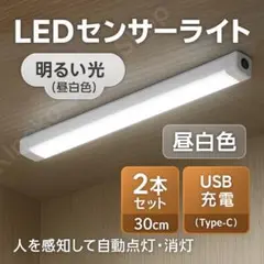 【簡単脱着】人感LEDライト 白昼色 30cm×2本セット センサーバーライト