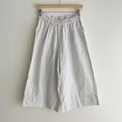ショコラフィネローブ ストライプ ガウチョパンツ ワイドパンツ リネン コットン