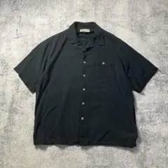 Café Havana シルク開襟シャツ ブラック XL 無地 オープンカラー