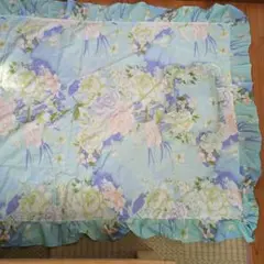 水色 花柄 掛け布団＆と枕　キルティング
